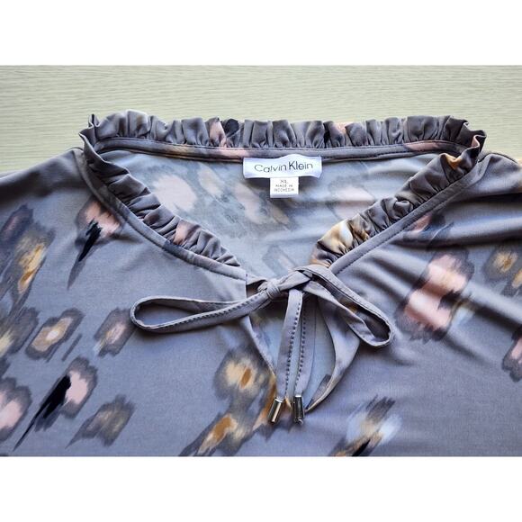 TOP/BLOUSE-CALVIN KLEIN-Gray-Long Sleeves-PICS NOT BLURRED-Watercolor Design-XL - Picture 6 of 16